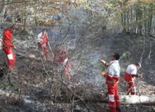 عملیات امداد هلال احمر برای مهار آتش در جنگل‌های چورت ساری